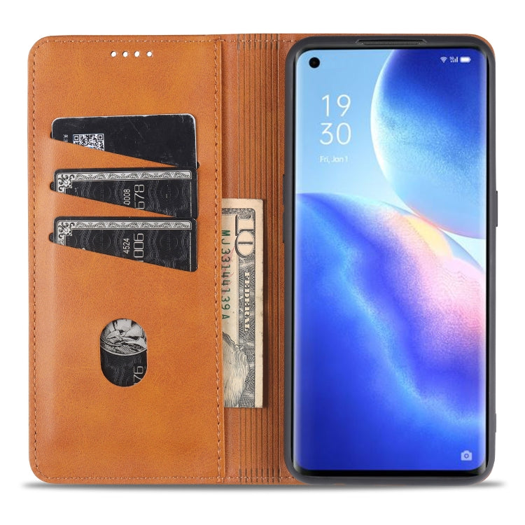 For Oppo Reno5 5G AZNS Magnetic Calf Texture Horizontal Flip Leather Case with Card Slots & Holder & Wallet(Dark Brown) - OPPO Cases by AZNS | Online Shopping South Africa | PMC TechLife | Buy Now Pay Later Mobicred