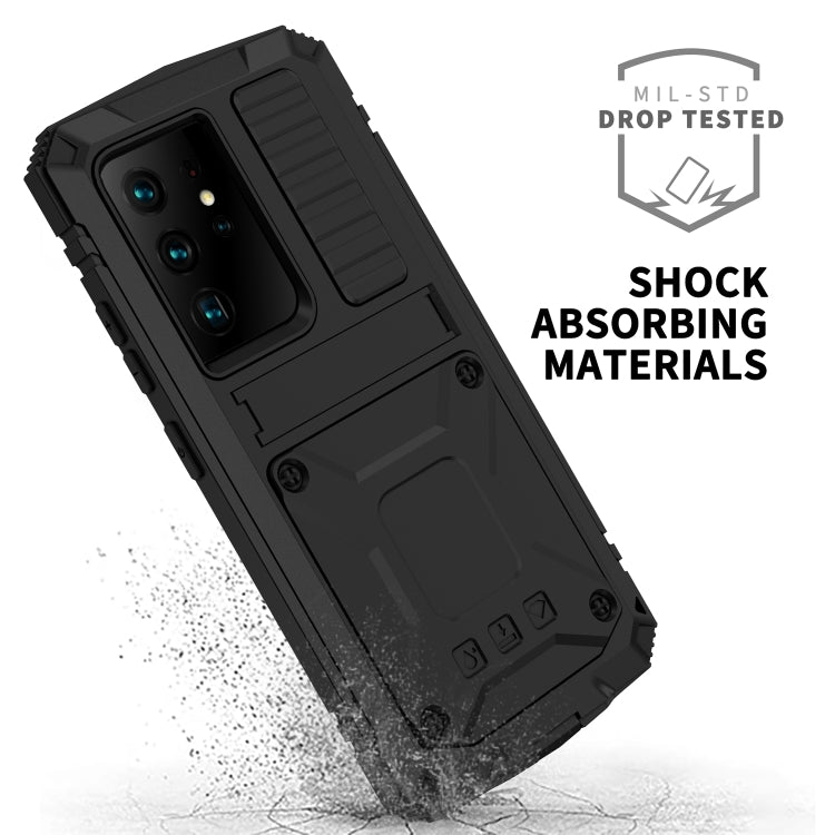 For Samsung Galaxy S21 Ultra 5G R-JUST Shockproof Waterproof Dust-proof Metal + Silicone Protective Case with Holder(Black) - Galaxy S21 Ultra 5G Cases by R-JUST | Online Shopping South Africa | PMC TechLife | Buy Now Pay Later Mobicred