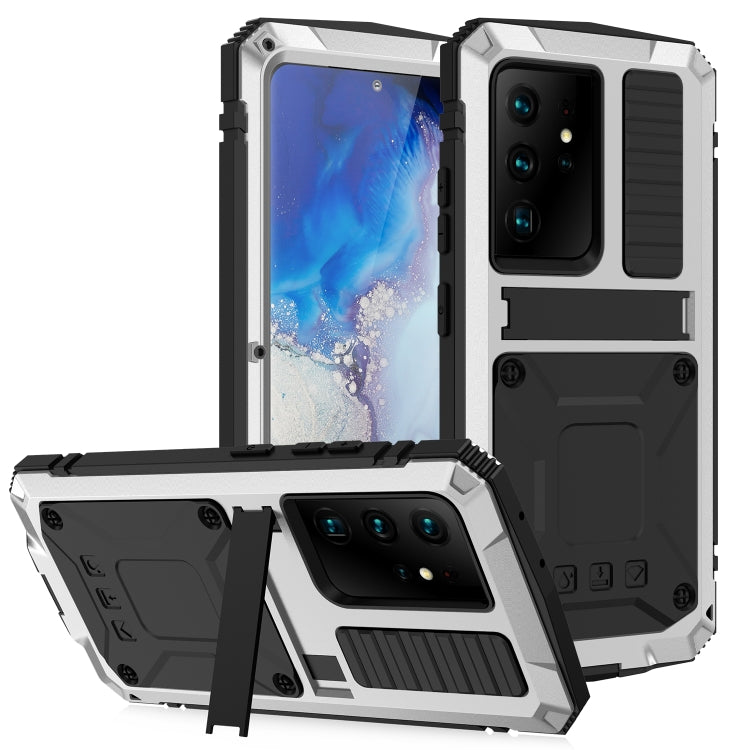 For Samsung Galaxy S21 Ultra 5G R-JUST Shockproof Waterproof Dust-proof Metal + Silicone Protective Case with Holder(Silver) - Galaxy S21 Ultra 5G Cases by R-JUST | Online Shopping South Africa | PMC TechLife | Buy Now Pay Later Mobicred