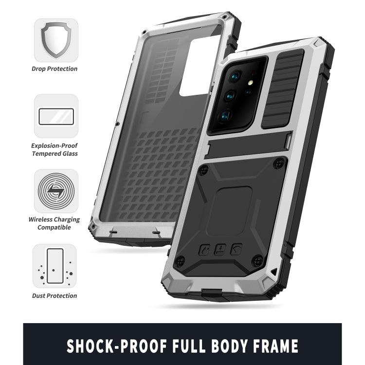 For Samsung Galaxy S21 Ultra 5G R-JUST Shockproof Waterproof Dust-proof Metal + Silicone Protective Case with Holder(Silver) - Galaxy S21 Ultra 5G Cases by R-JUST | Online Shopping South Africa | PMC TechLife | Buy Now Pay Later Mobicred