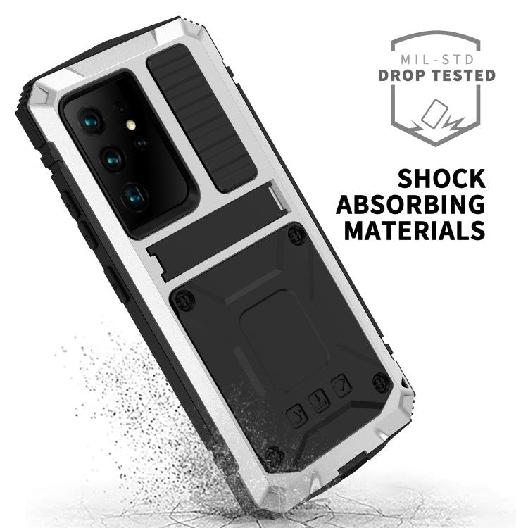 For Samsung Galaxy S21 Ultra 5G R-JUST Shockproof Waterproof Dust-proof Metal + Silicone Protective Case with Holder(Silver) - Galaxy S21 Ultra 5G Cases by R-JUST | Online Shopping South Africa | PMC TechLife | Buy Now Pay Later Mobicred