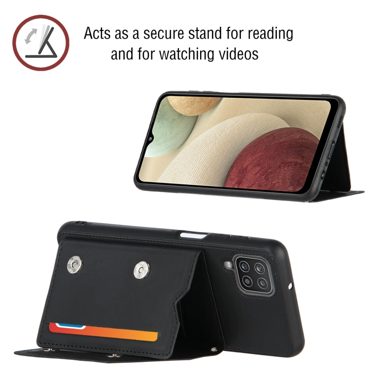 For Samsung Galaxy A12 Skin Feel PU + TPU + PC Back Cover Shockproof Case with Card Slots & Holder & Photo Frame(Black) - Galaxy Phone Cases by PMC TechLife | Online Shopping South Africa | PMC TechLife