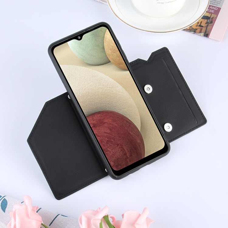 For Samsung Galaxy A12 Skin Feel PU + TPU + PC Back Cover Shockproof Case with Card Slots & Holder & Photo Frame(Black) - Galaxy Phone Cases by PMC TechLife | Online Shopping South Africa | PMC TechLife