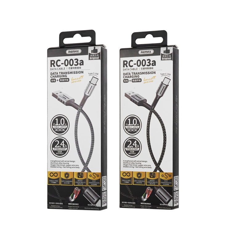 Remax RC-003a 2.4A Type-C / USB-C Barrett Series Charging Data Cable, Length: 1m(Black) - USB-C & Type-C Cable by REMAX | Online Shopping South Africa | PMC TechLife | Buy Now Pay Later Mobicred