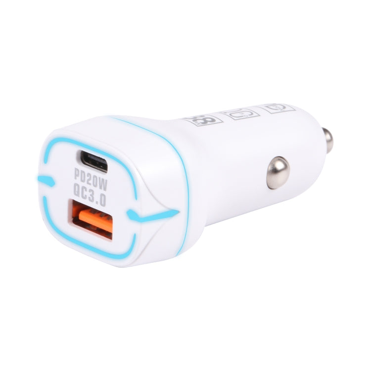 QC USB + USB-C / Type-C Dual Ports Fast Charging Car Charger with Luminous Aperture(White) - Car Charger by PMC TechLife | Online Shopping South Africa | PMC TechLife