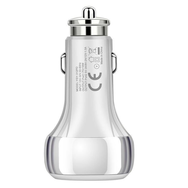 YSY-312PD QC3.0 USB + PD 18W USB-C / Type-C Dual Ports Fast Charging Car Charger(White) - Car Charger by PMC TechLife | Online Shopping South Africa | PMC TechLife