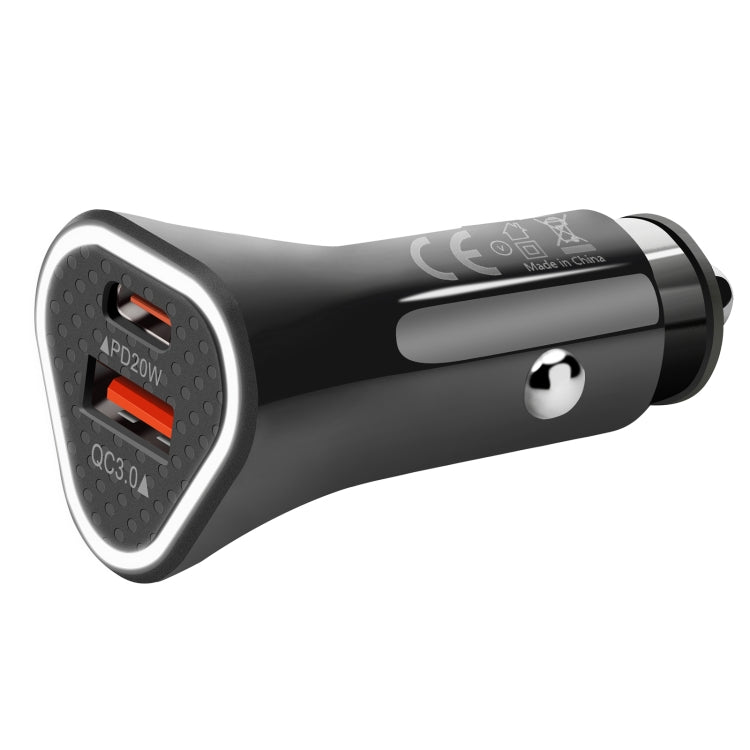 YSY-313PD20W QC3.0 USB + PD 20W USB-C / Type-C Triangle Dual Ports Fast Charging Car Charger(Black) - Car Charger by PMC TechLife | Online Shopping South Africa | PMC TechLife