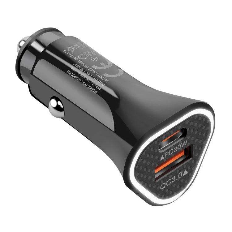 YSY-313PD20W QC3.0 USB + PD 20W USB-C / Type-C Triangle Dual Ports Fast Charging Car Charger(Black) - Car Charger by PMC TechLife | Online Shopping South Africa | PMC TechLife