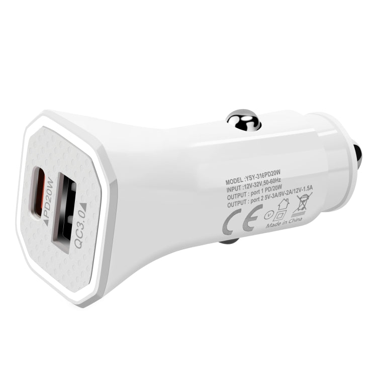 YSY-316PD20W QC3.0 USB + PD 20W USB-C / Type-C Polygon Dual Ports Fast Charging Car Charger(White) - Car Charger by PMC TechLife | Online Shopping South Africa | PMC TechLife