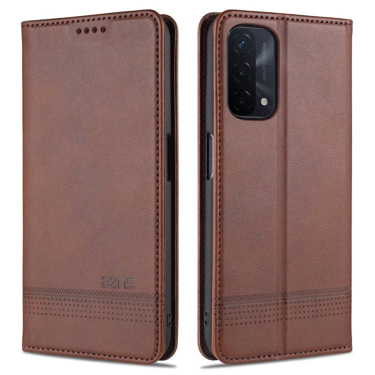 For OPPO A74 (5G) AZNS Magnetic Calf Texture Horizontal Flip Leather Case with Card Slots & Holder & Wallet(Dark Brown) - OPPO Cases by AZNS | Online Shopping South Africa | PMC TechLife | Buy Now Pay Later Mobicred