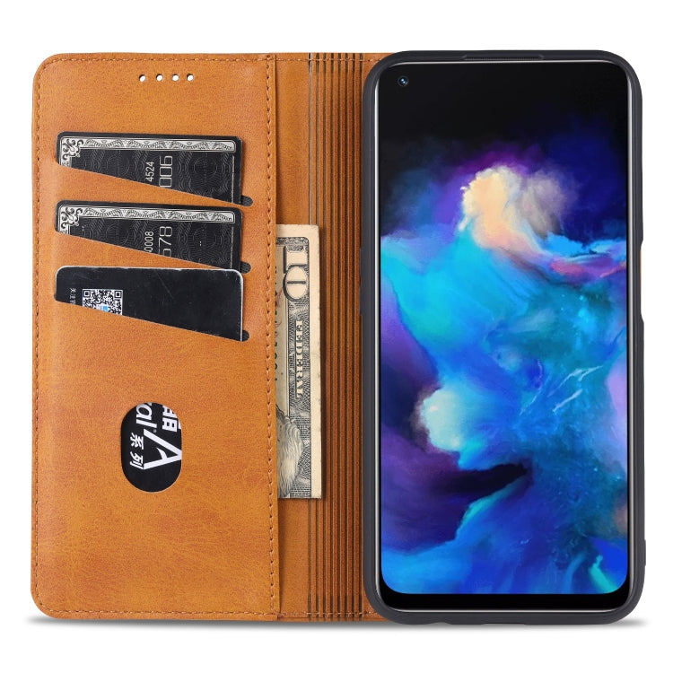 For OPPO A74 (5G) AZNS Magnetic Calf Texture Horizontal Flip Leather Case with Card Slots & Holder & Wallet(Dark Brown) - OPPO Cases by AZNS | Online Shopping South Africa | PMC TechLife | Buy Now Pay Later Mobicred