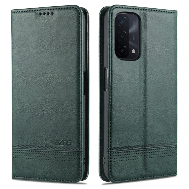 For OPPO A74 (5G) AZNS Magnetic Calf Texture Horizontal Flip Leather Case with Card Slots & Holder & Wallet(Dark Green) - OPPO Cases by AZNS | Online Shopping South Africa | PMC TechLife | Buy Now Pay Later Mobicred