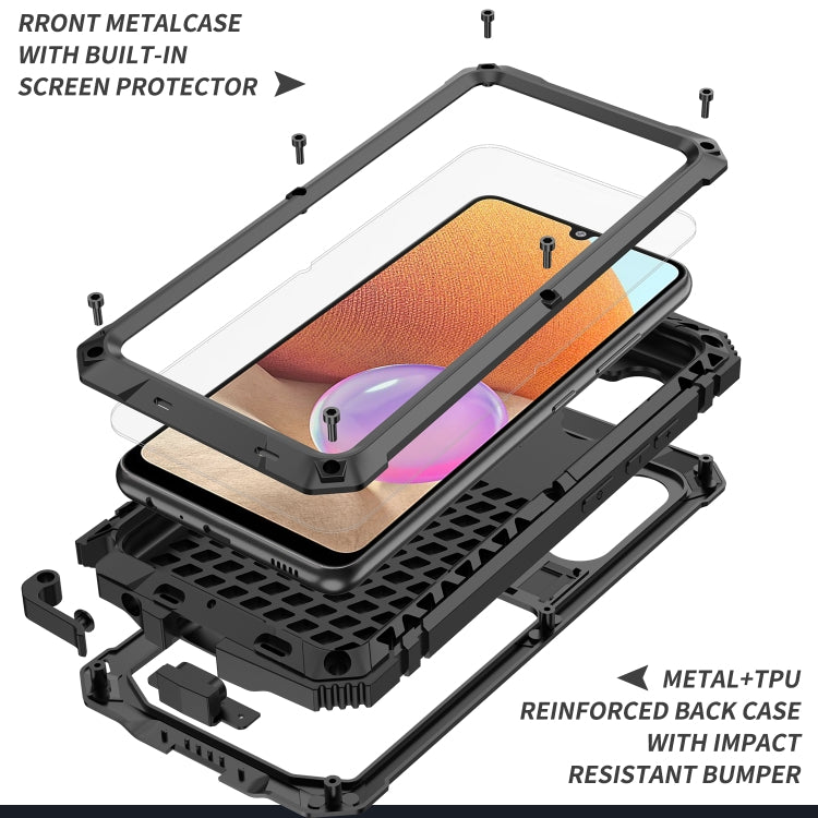 For Samsung Galaxy A32 4G R-JUST Waterproof Shockproof Dustproof Metal + Silicone Protective Case with Holder(Black) - Galaxy Phone Cases by R-JUST | Online Shopping South Africa | PMC TechLife