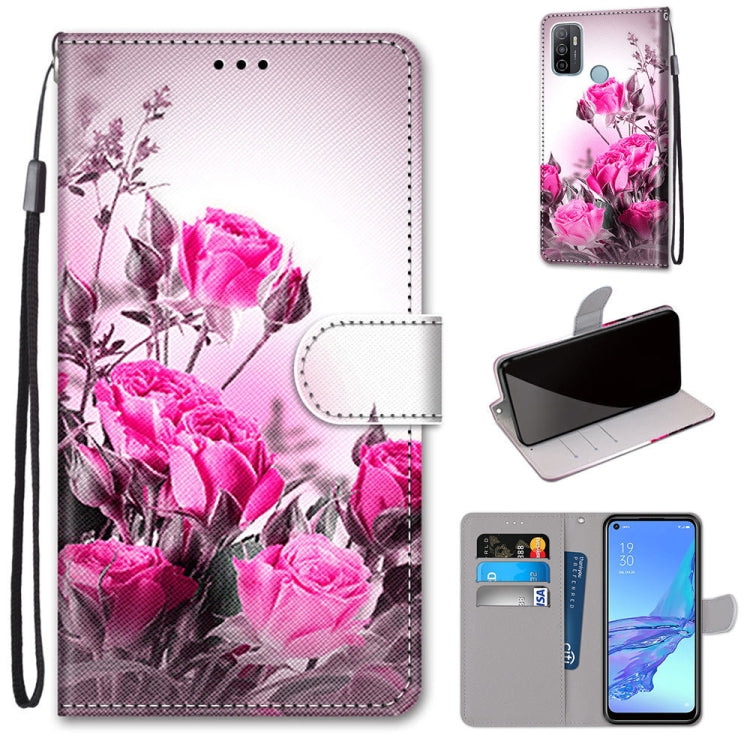For OPPO A53 4G(2020) / A53s / A32 / A33 (2020) Coloured Drawing Cross Texture Horizontal Flip PU Leather Case with Holder & Card Slots & Wallet & Lanyard(Wild Rose) - free shipping - PMC TechLife - Order now!