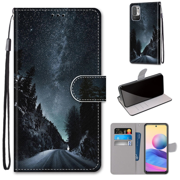 For Xiaomi Redmi Note 10 5G Coloured Drawing Cross Texture Horizontal Flip PU Leather Case with Holder & Card Slots & Wallet & Lanyard(Mountain Road Starry Sky) - free shipping - PMC TechLife - Order now!