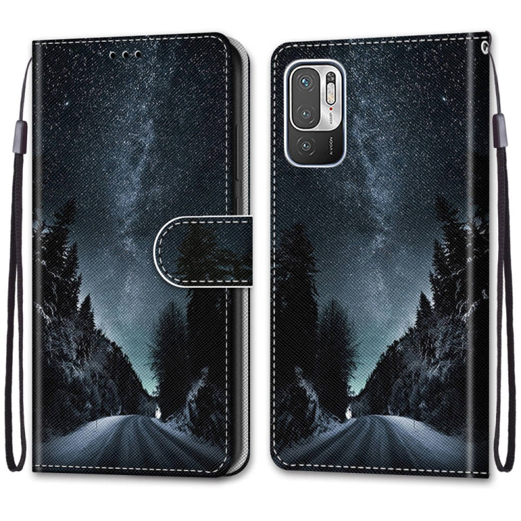 For Xiaomi Redmi Note 10 5G Coloured Drawing Cross Texture Horizontal Flip PU Leather Case with Holder & Card Slots & Wallet & Lanyard(Mountain Road Starry Sky) - free shipping - PMC TechLife - Order now!