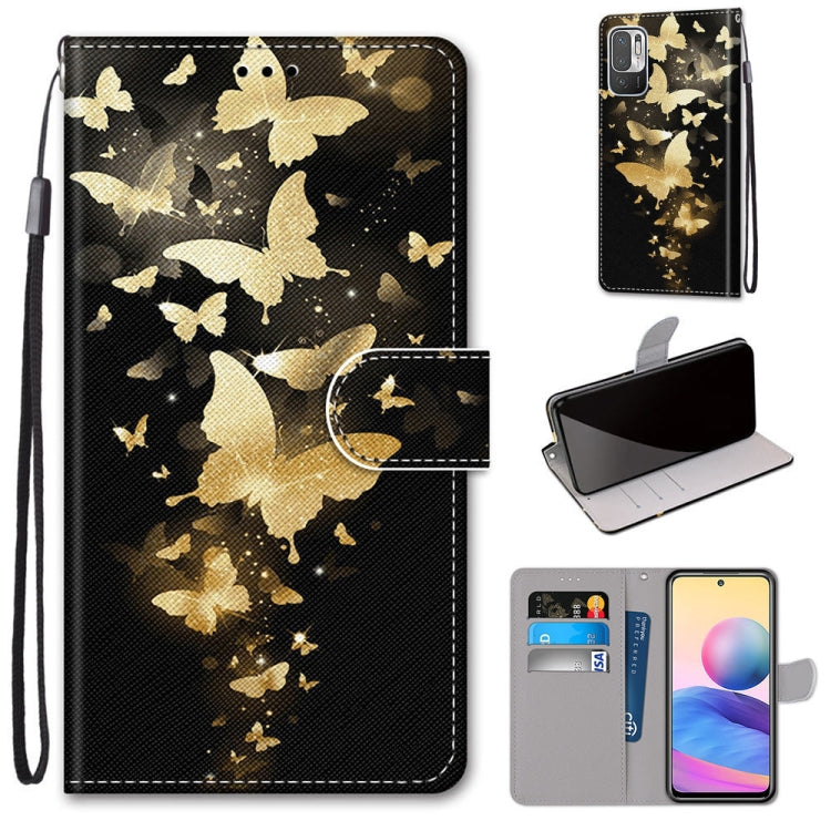 For Xiaomi Redmi Note 10 5G Coloured Drawing Cross Texture Horizontal Flip PU Leather Case with Holder & Card Slots & Wallet & Lanyard(Golden Butterfly Group) - free shipping - PMC TechLife - Order now!