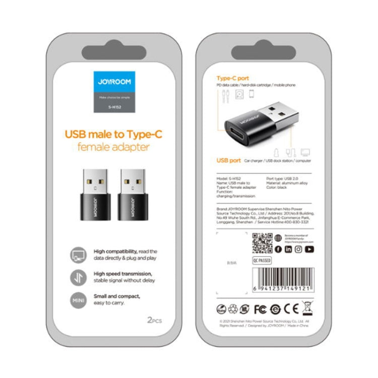 JOYROOM S-H152 3A USB Male to USB-C / Type-C Female OTG Adapter(Black) - OTG Adapter by JOYROOM | Online Shopping South Africa | PMC TechLife | Buy Now Pay Later Mobicred