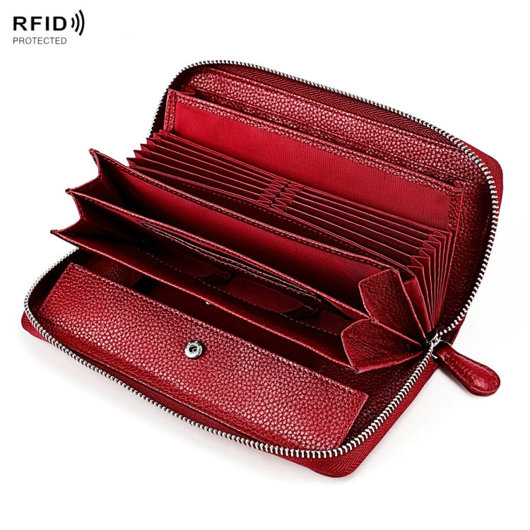RFID Lychee Texture Fashion Organ Clutch Ladies Zipper Long Change Bag(Red Wine) - free shipping - PMC TechLife - Order now!