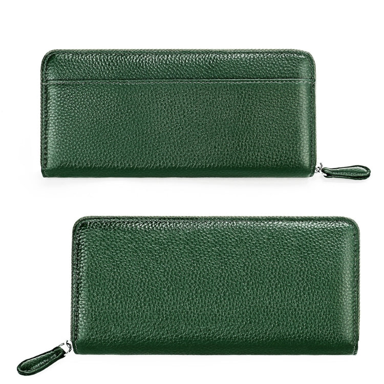 RFID Lychee Texture Fashion Organ Clutch Ladies Zipper Long Change Bag(ArmyGreen) - free shipping - PMC TechLife - Order now!