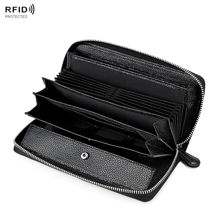RFID Lychee Texture Fashion Organ Clutch Ladies Zipper Long Change Bag(Black) - free shipping - PMC TechLife - Order now!