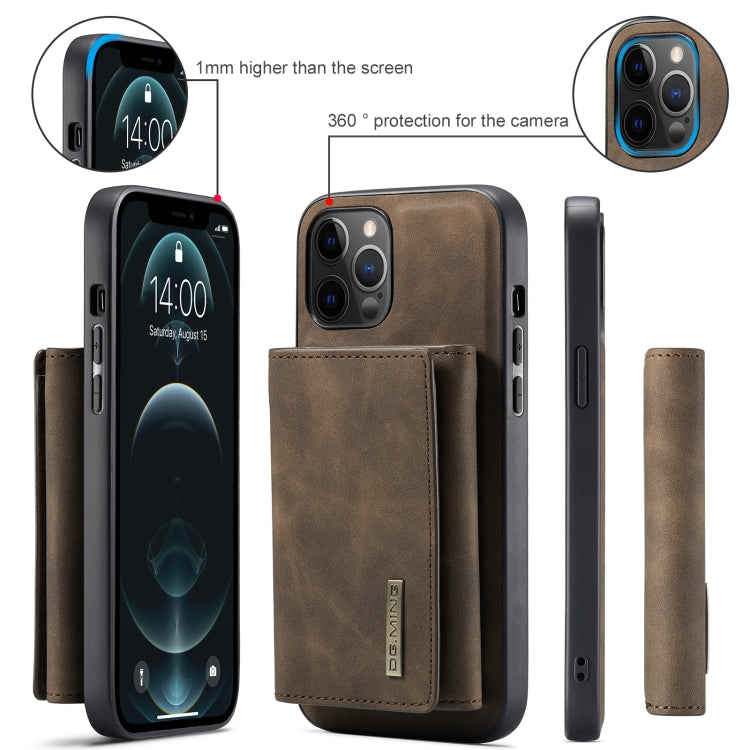 For iPhone 12 / 12 Pro DG.MING M1 Series 3-Fold Multi Card Wallet + Magnetic Back Cover Shockproof Case with Holder Function(Coffee) - iPhone 12 / 12 Pro Cases by DG.MING | Online Shopping South Africa | PMC TechLife | Buy Now Pay Later Mobicred