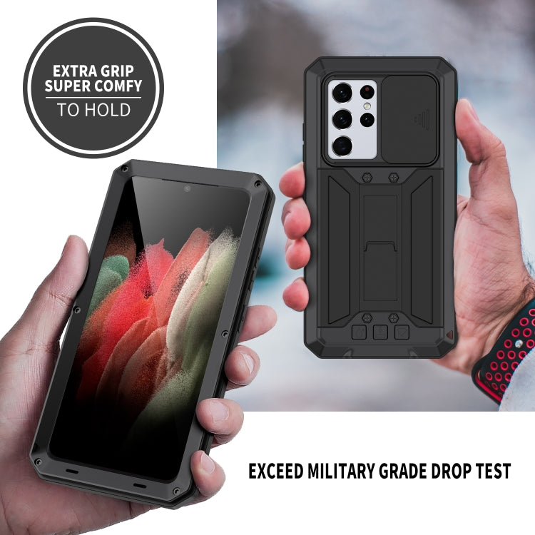 For Samsung Galaxy S21 Ultra 5G R-JUST Sliding Lens Cover Shockproof Dustproof Waterproof Metal + Silicone Case with Invisible Holder(Black) - Galaxy S21 Ultra 5G Cases by R-JUST | Online Shopping South Africa | PMC TechLife | Buy Now Pay Later Mobicred