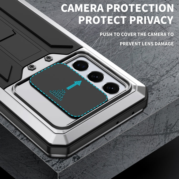 For Samsung Galaxy S21 Ultra 5G R-JUST Sliding Lens Cover Shockproof Dustproof Waterproof Metal + Silicone Case with Invisible Holder(Silver) - Galaxy S21 Ultra 5G Cases by R-JUST | Online Shopping South Africa | PMC TechLife | Buy Now Pay Later Mobicred