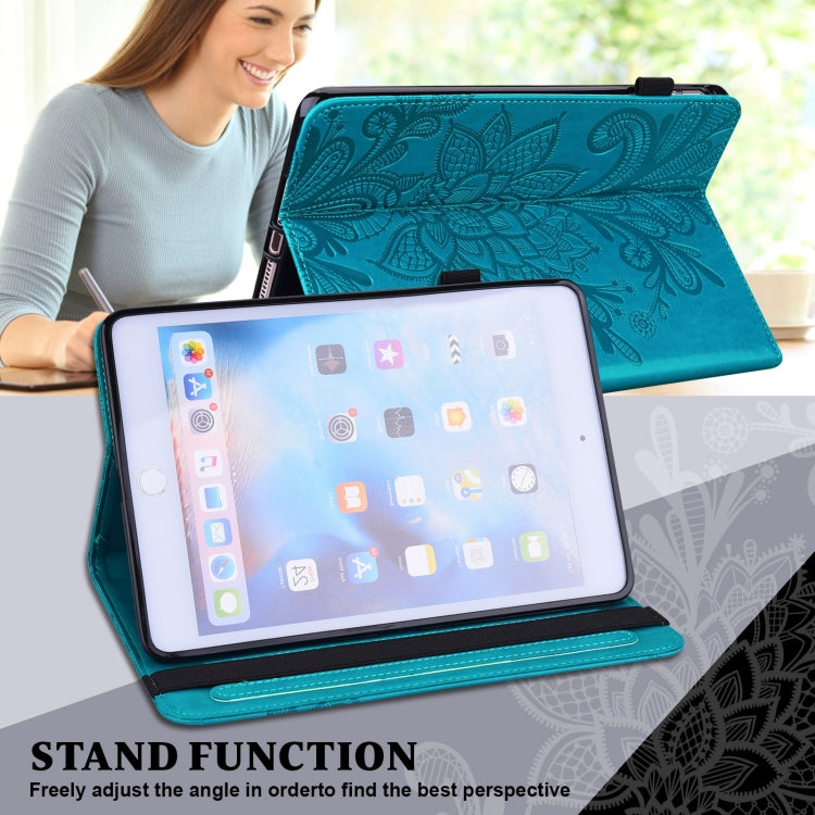 Lace Flower Embossing Pattern Horizontal Flip Leather Case with Holder & Card Slots & Wallet & Photo Frame & Sleep / Wake-up Function For iPad 9.7 2018 / 9.7  2017 / Air 2 / Air(Blue) - free shipping - PMC TechLife - Order now!