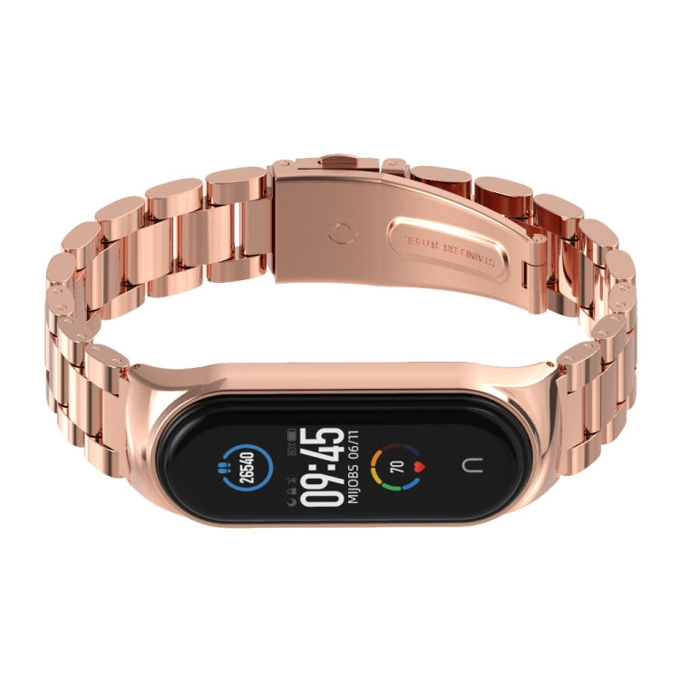 For Xiaomi Mi Band 6 / 5 / 4 / 3 Mijobs CS Metal Three Bead Stainless Steel Watch Band(Rose Gold) - free shipping - PMC TechLife - Order now!