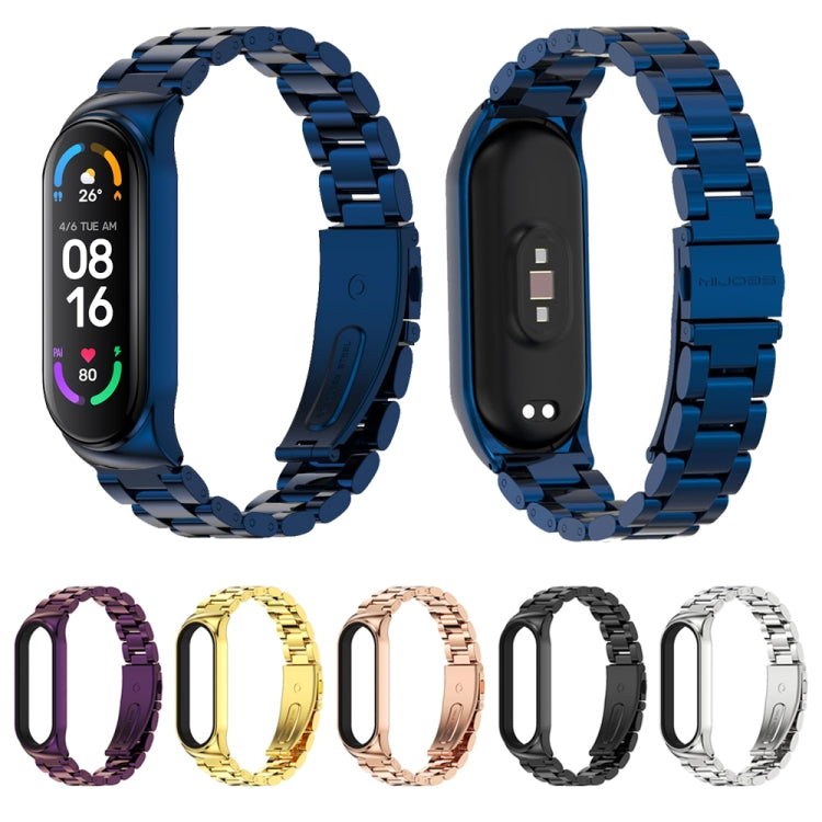 For Xiaomi Mi Band 6 / 5 / 4 / 3 Mijobs CS Metal Three Bead Stainless Steel Watch Band(Purple) - Watch Bands by MIJOBS | Online Shopping South Africa | PMC TechLife | Buy Now Pay Later Mobicred
