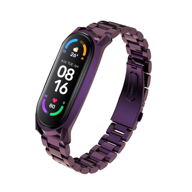 For Xiaomi Mi Band 6 / 5 / 4 / 3 Mijobs Three Beads Metal GT Stainless Steel Watch Band(Purple) - free shipping - PMC TechLife - Order now!