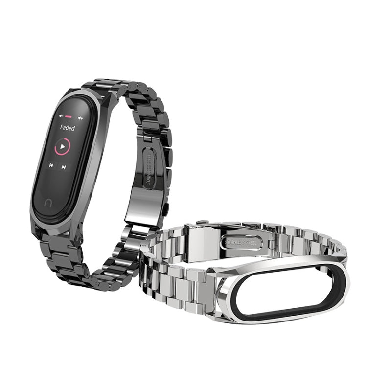 For Xiaomi Mi Band 6 / 5 / 4 / 3 Mijobs Three Beads Metal GT Stainless Steel Watch Band(Black) - Watch Bands by MIJOBS | Online Shopping South Africa | PMC TechLife | Buy Now Pay Later Mobicred