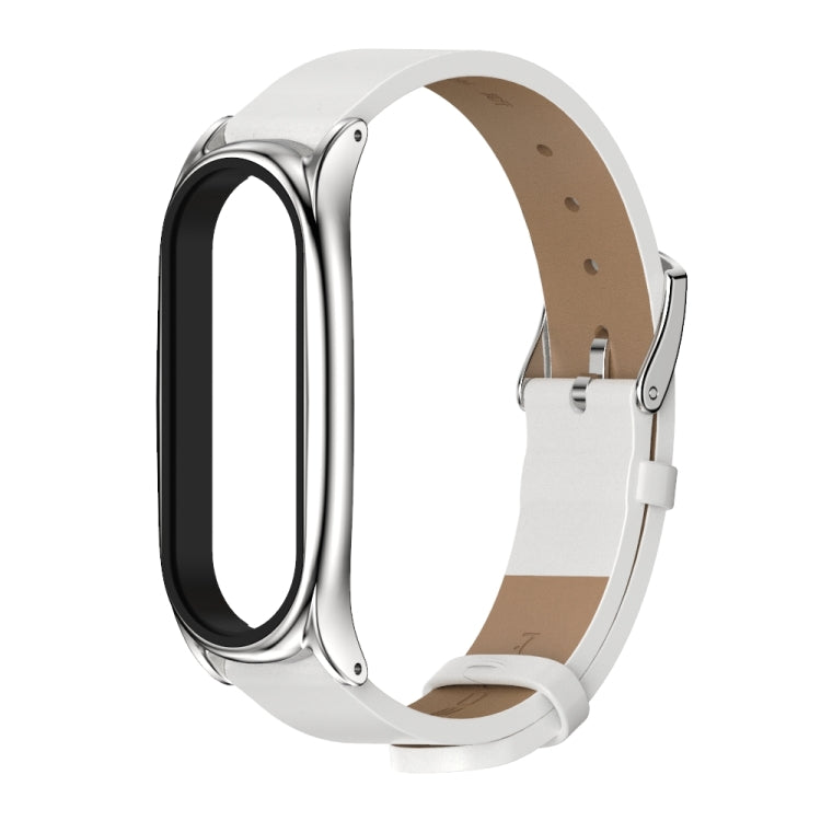 For Xiaomi Mi Band 6 / 5 / 4 / 3 Mijobs Metal Case Crazy Horse Texture PU Microfiber Plus Watch Band(White Silver) - free shipping - PMC TechLife - Order now!