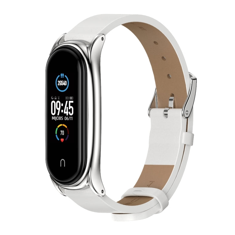 For Xiaomi Mi Band 6 / 5 / 4 / 3 Mijobs Metal Case Crazy Horse Texture PU Microfiber Plus Watch Band(White Silver) - free shipping - PMC TechLife - Order now!