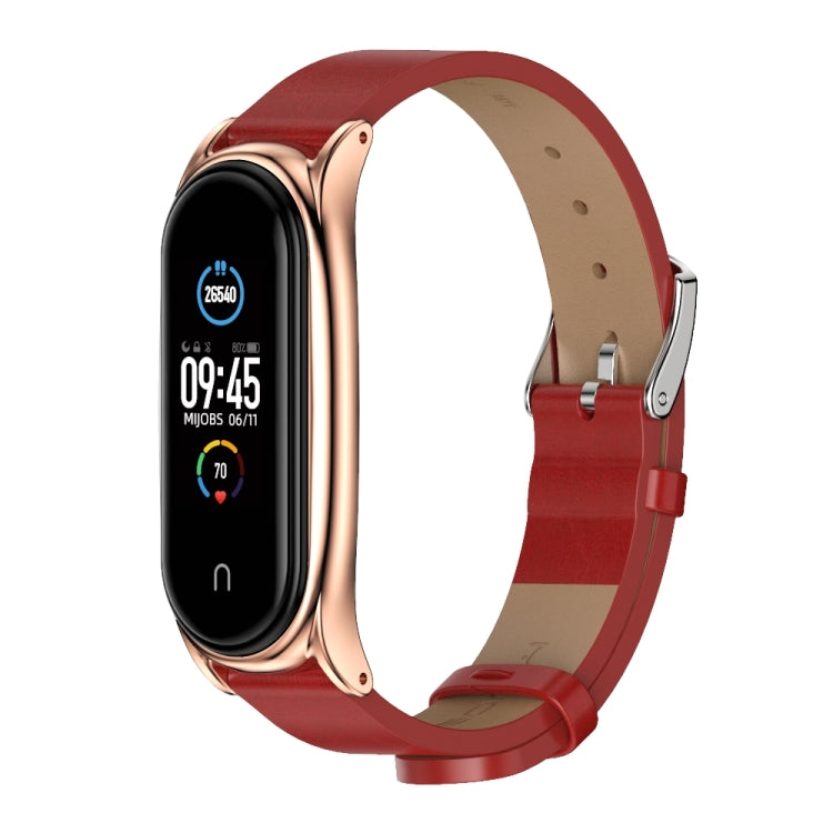 For Xiaomi Mi Band 6 / 5 / 4 / 3 Mijobs Metal Case Crazy Horse Texture PU Microfiber Plus Watch Band(Red Rose Gold) - free shipping - PMC TechLife - Order now!