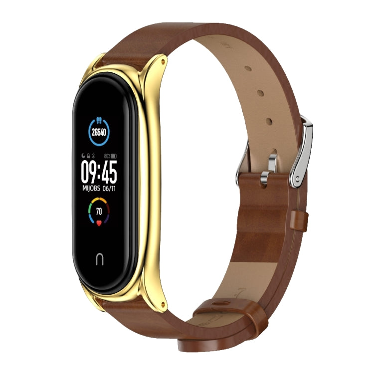 For Xiaomi Mi Band 6 / 5 / 4 / 3 Mijobs Metal Case Crazy Horse Texture PU Microfiber Plus Watch Band(Brown Gold) - free shipping - PMC TechLife - Order now!