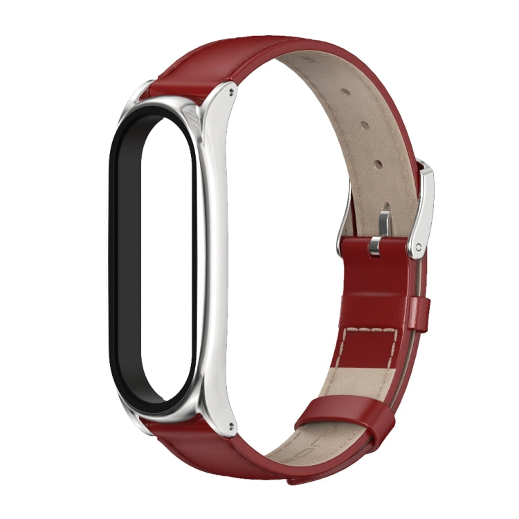 For Xiaomi Mi Band 6 / 5 / 4 / 3 Mijobs First Layer Cowhide Plus Watch Band(Red Silver) - Watch Bands by MIJOBS | Online Shopping South Africa | PMC TechLife | Buy Now Pay Later Mobicred