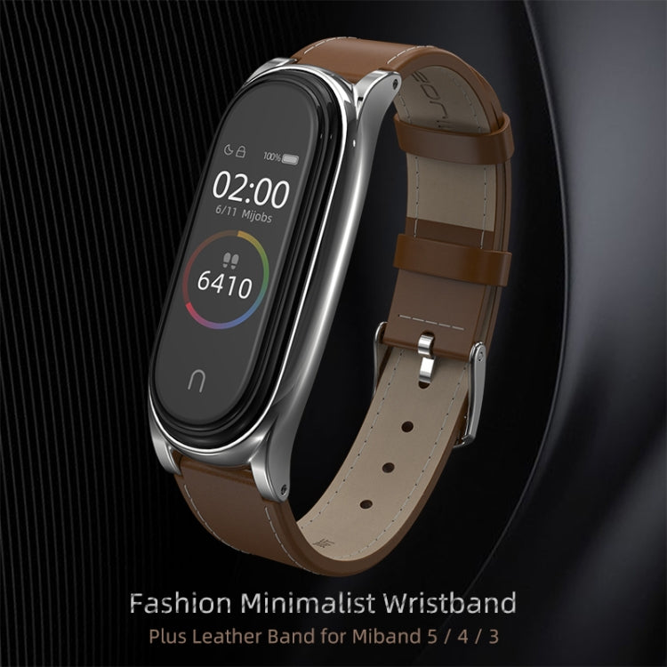 For Xiaomi Mi Band 6 / 5 / 4 / 3 Mijobs First Layer Cowhide Plus Watch Band(Red Silver) - Watch Bands by MIJOBS | Online Shopping South Africa | PMC TechLife | Buy Now Pay Later Mobicred