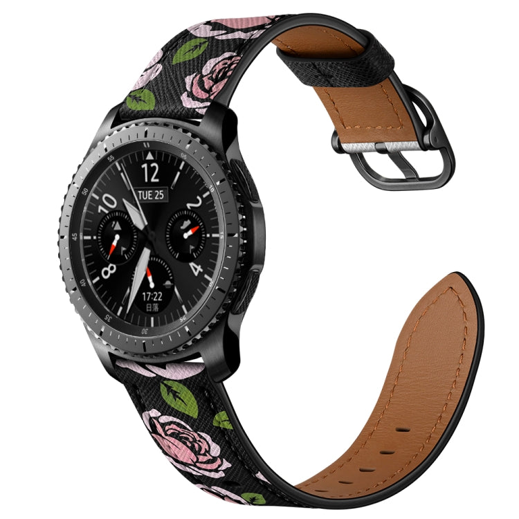 22mm For Xiaomi Haylou RT RS3 LS04 / LS05S Universal Printed Leather Watch Band(Rose) - Watch Bands by MIJOBS | Online Shopping South Africa | PMC TechLife | Buy Now Pay Later Mobicred
