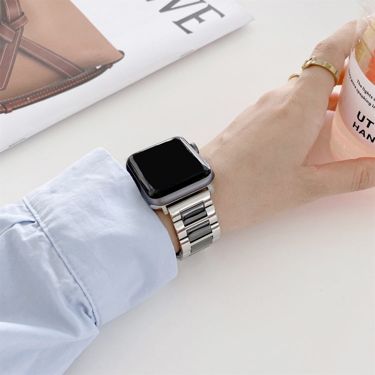 22mm Width Three Beads Ceramics Steel Watch Band For Apple Watch Ultra 49mm&Watch Ultra 2 49mm / Series 9&8&7 45mm / SE 3&SE 2&6&SE&5&4 44mm / 3&2&1 42mm(Gold+Black) - Watch Bands by PMC TechLife | Online Shopping South Africa | PMC TechLife | Buy Now Pay Later Mobicred