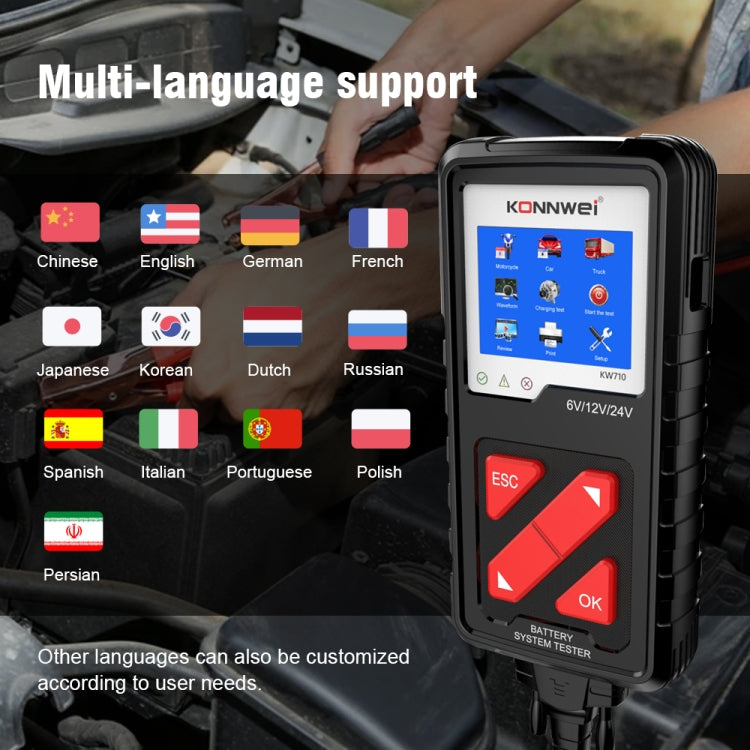 KONNWEI KW710 Car 3.2 inch 6V-24V Lead-acid Battery Tester Support 13 Languages - free shipping - PMC TechLife - Order now!