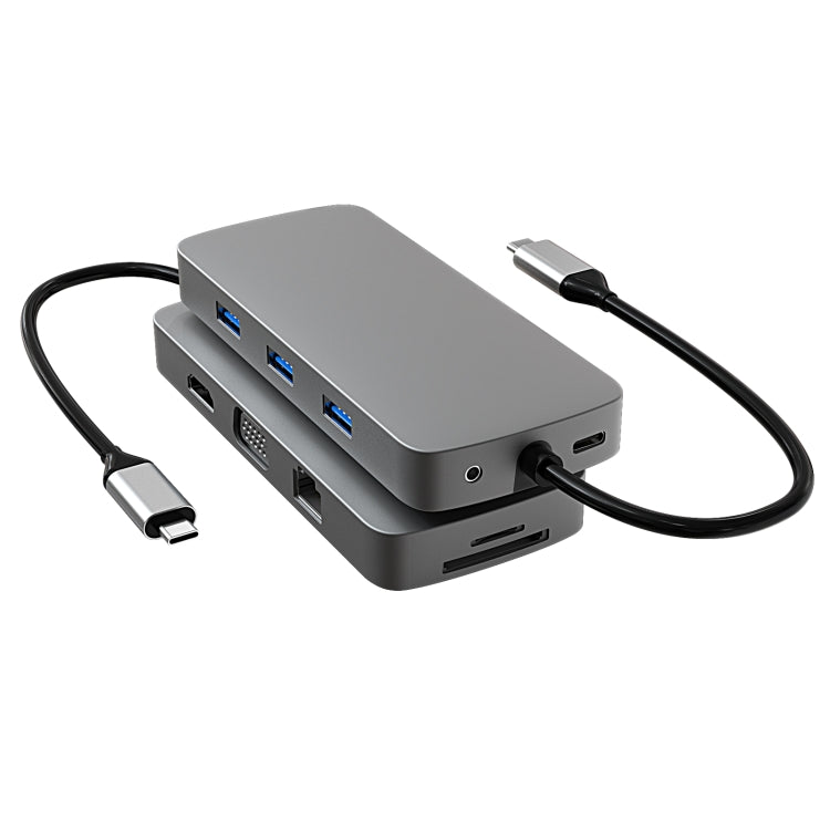 Basix BL10V 10 in 1 USB-C / Type-C to RJ45 + VGA + HDMI + 3.5mm AUX + SD / TF Card Slot + PD USB-C / Type-C + USB 3.0 + 2 USB 2.0 Ports Docking Station HUB - free shipping - PMC TechLife - Order now!