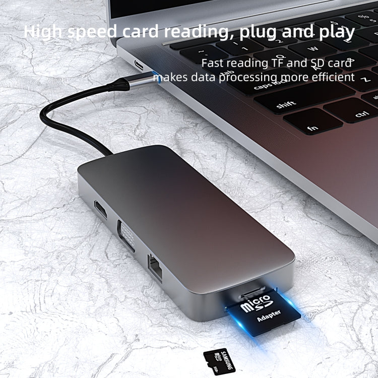 Basix BL10V 10 in 1 USB-C / Type-C to RJ45 + VGA + HDMI + 3.5mm AUX + SD / TF Card Slot + PD USB-C / Type-C + USB 3.0 + 2 USB 2.0 Ports Docking Station HUB - free shipping - PMC TechLife - Order now!