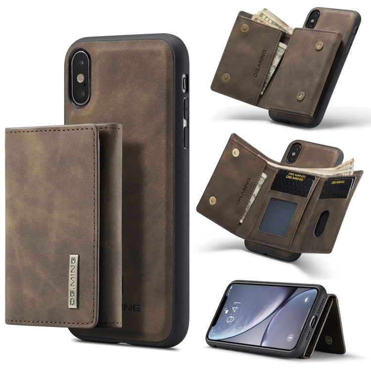DG.MING M1 Series 3-Fold Multi Card Wallet  Back Cover Shockproof Case with Holder Function For iPhone X(Coffee) -  by DG.MING | Online Shopping South Africa | PMC TechLife | Buy Now Pay Later Mobicred