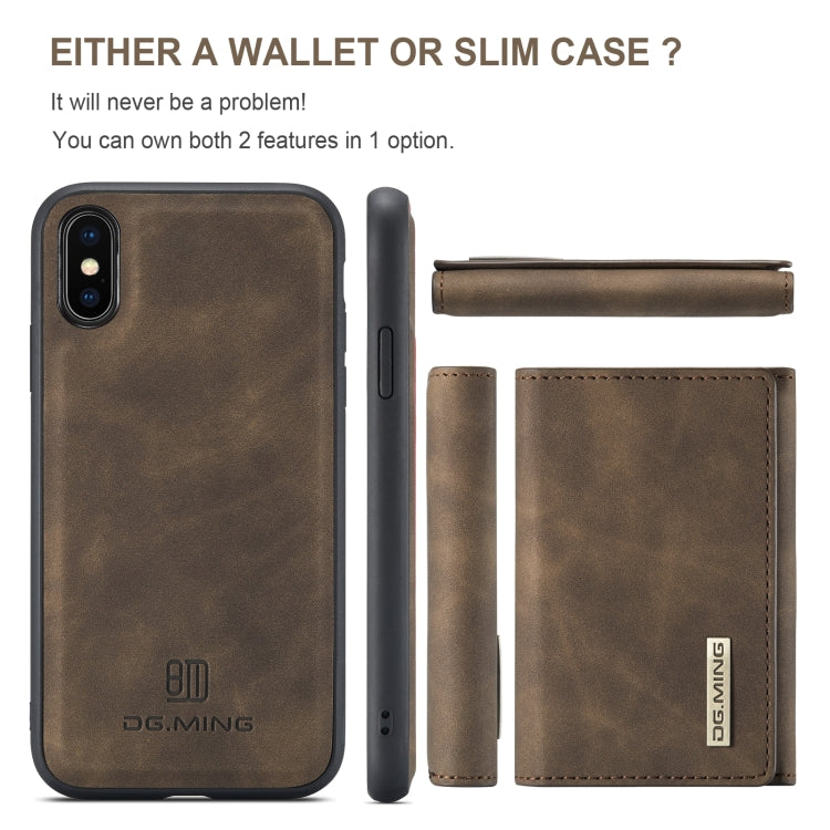 DG.MING M1 Series 3-Fold Multi Card Wallet  Back Cover Shockproof Case with Holder Function For iPhone X(Coffee) -  by DG.MING | Online Shopping South Africa | PMC TechLife | Buy Now Pay Later Mobicred