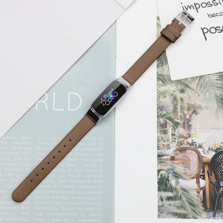 For Fitbit Luxe Leather Watch Band, Size:S(Brown) - Watch Bands by PMC TechLife | Online Shopping South Africa | PMC TechLife | Buy Now Pay Later Mobicred