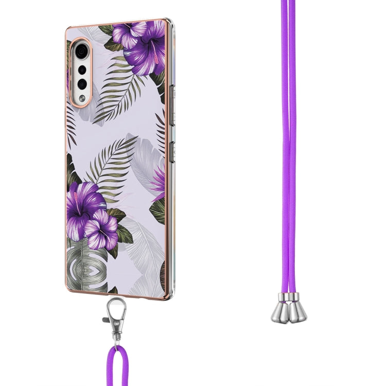 For LG Velvet 4G / Velvet 5G / G9 Electroplating Pattern IMD TPU Shockproof Case with Neck Lanyard(Purple Flower) - LG Cases by PMC TechLife | Online Shopping South Africa | PMC TechLife | Buy Now Pay Later Mobicred