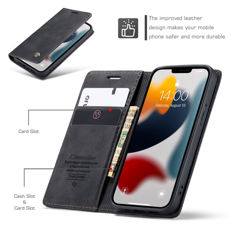 For iPhone 13 mini CaseMe-013 Multifunctional Retro Frosted Horizontal Flip Leather Case with Card Slot & Holder & Wallet (Black) - free shipping - PMC TechLife - Order now!