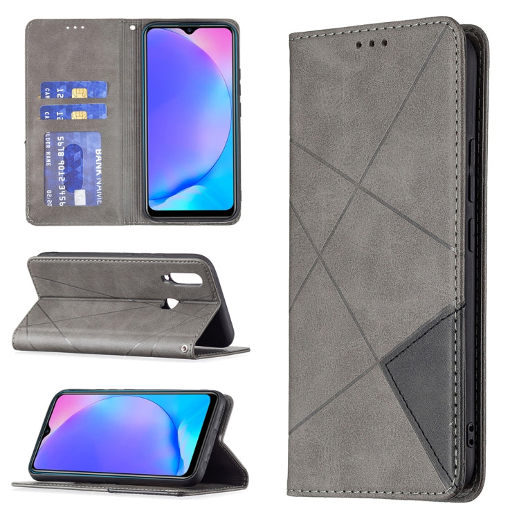 For vivo Y11/Y15/Y12/Y17 Rhombus Texture Horizontal Flip Magnetic Leather Case with Holder & Card Slots(Grey) - free shipping - PMC TechLife - Order now!